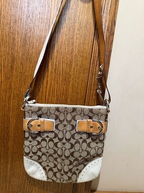 Coach Brown Signature Canvas Crossbody with Tan Leather Accents